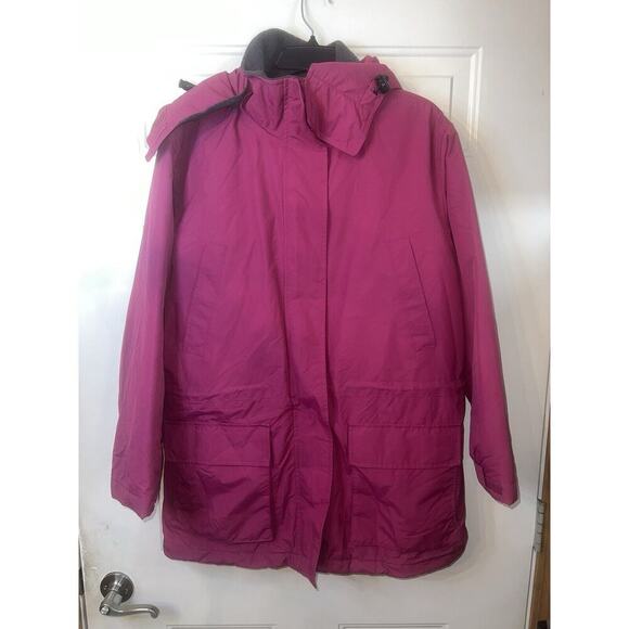 Lands' End Women's Coat Size L (14-16) Polartec Parka Jacket Pink Removable Hood